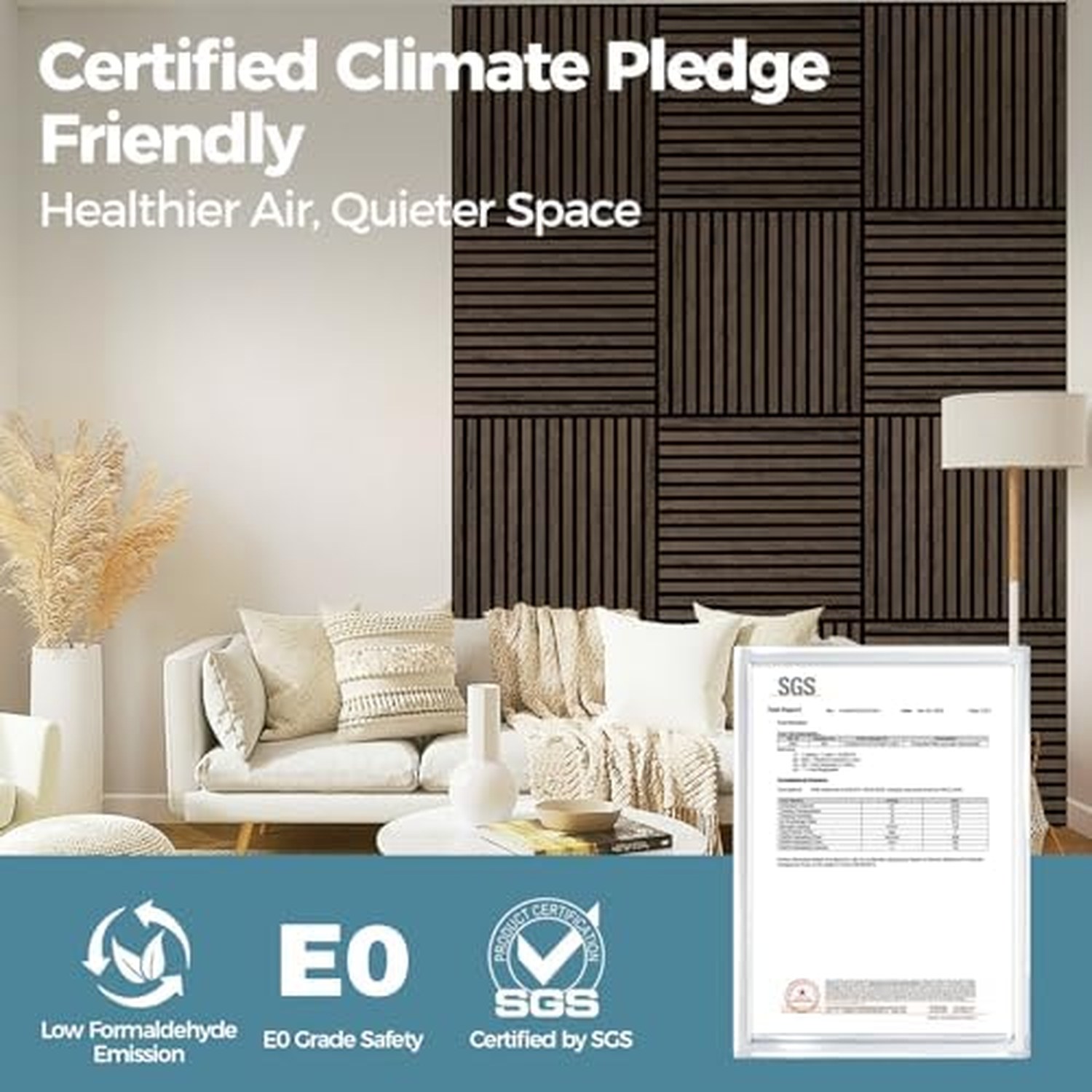 AKUMAX 4 Pack Extra Thick Contemporary Acoustic Wood Slat Wall Panels - Black Walnut, 60x60cm — image 2