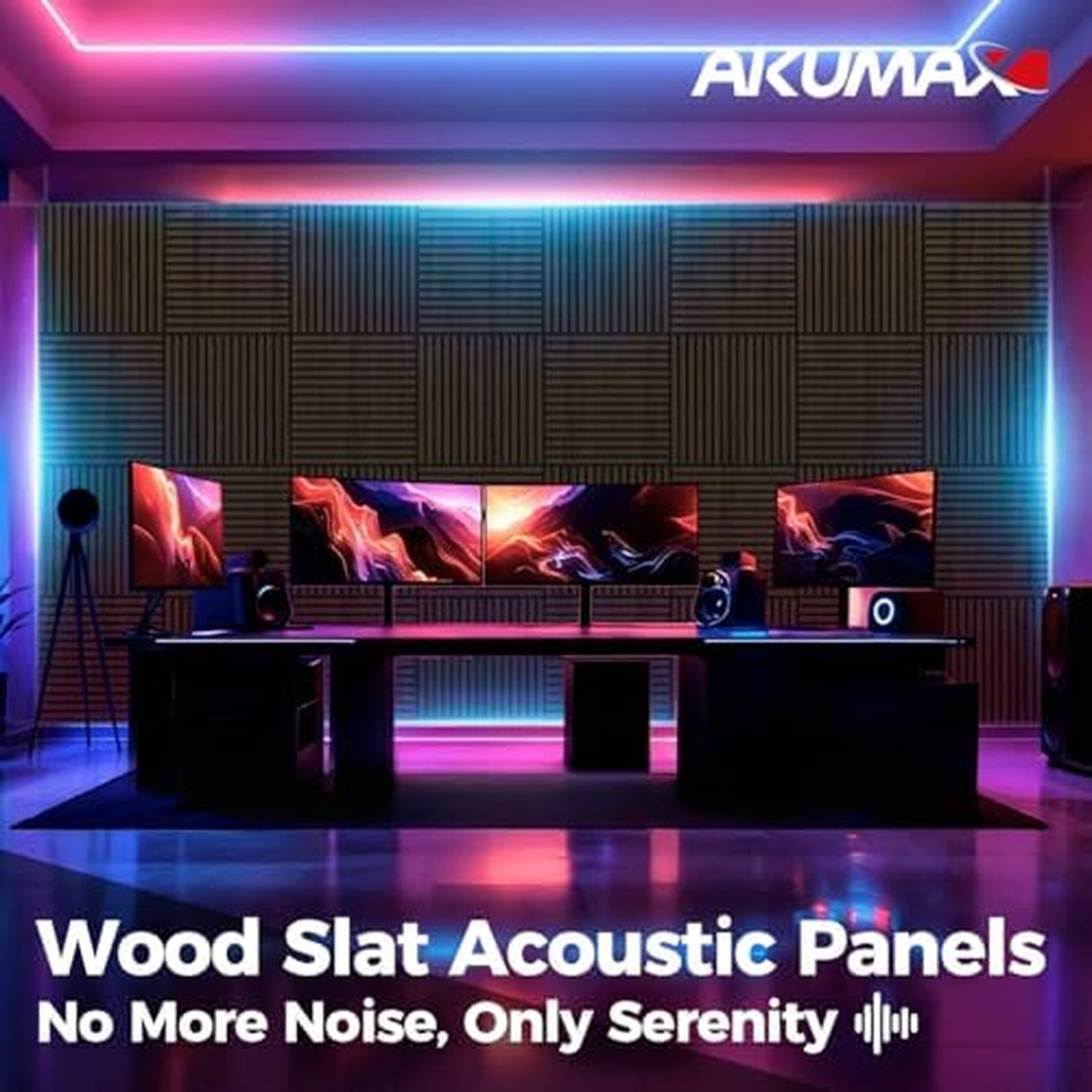 AKUMAX 4 Pack Extra Thick Contemporary Acoustic Wood Slat Wall Panels - Black Walnut, 60x60cm — image 6