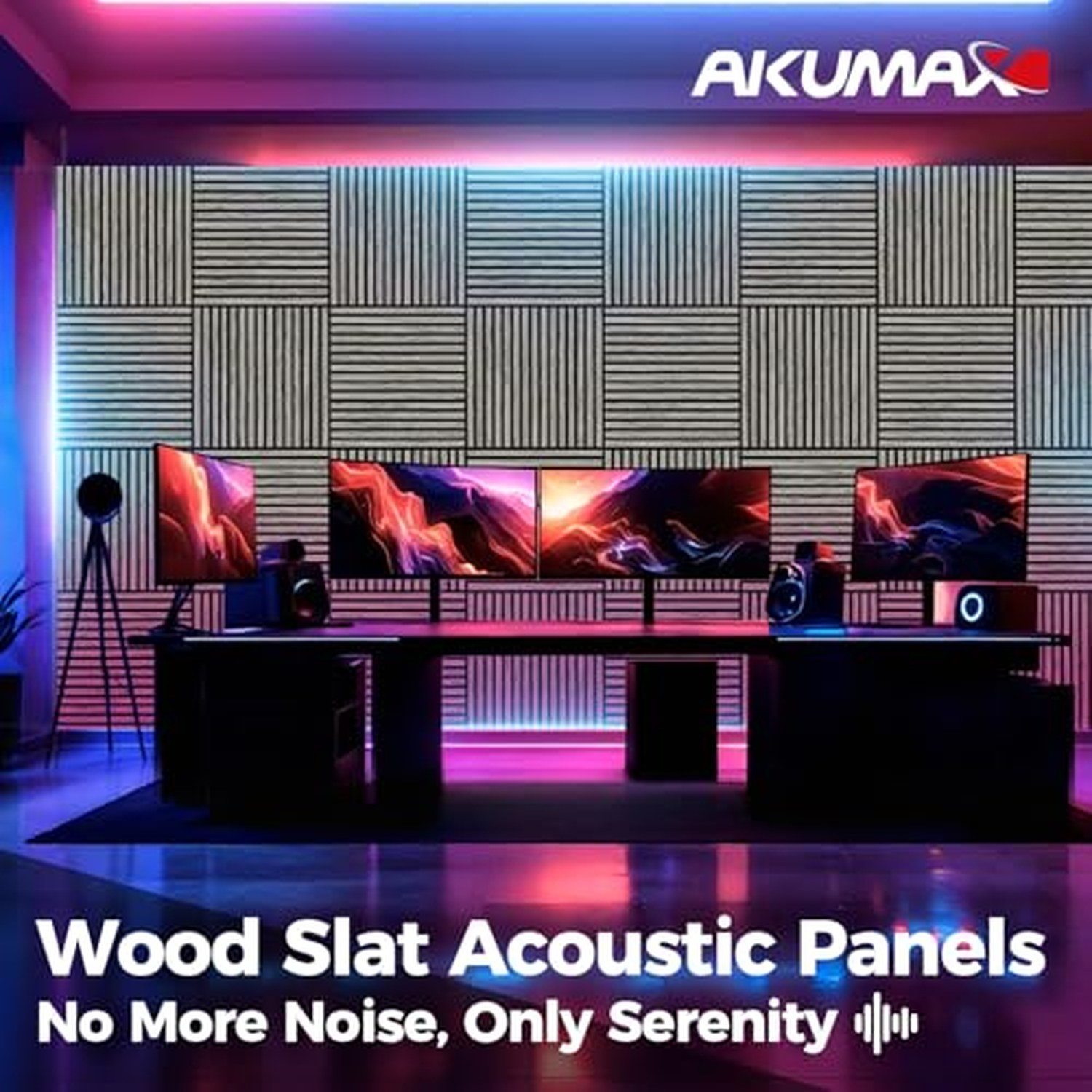 AKUMAX 4 Pack Extra Thick Contemporary Acoustic Wood Slat Wall Panels - Siner Oak, 60x60cm — image 2