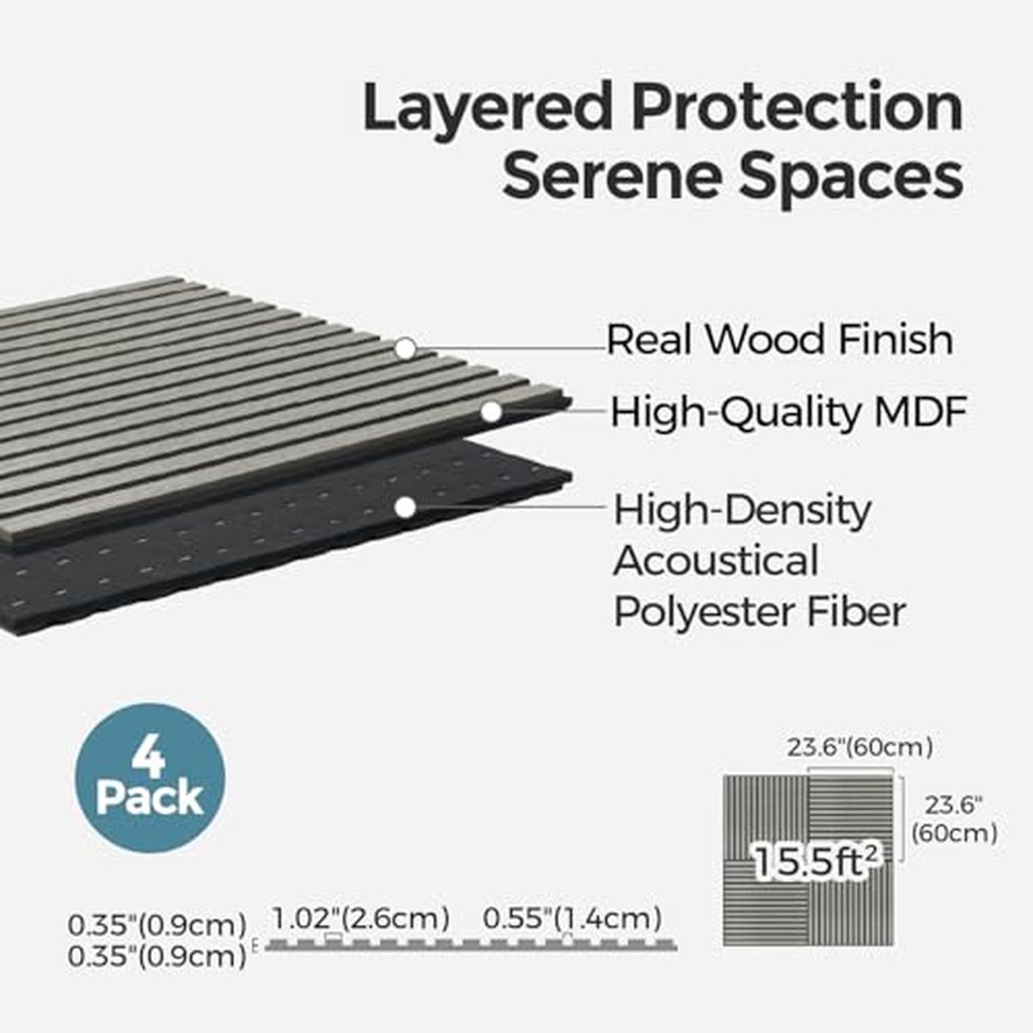AKUMAX 4 Pack Extra Thick Contemporary Acoustic Wood Slat Wall Panels - Siner Oak, 60x60cm — image 3
