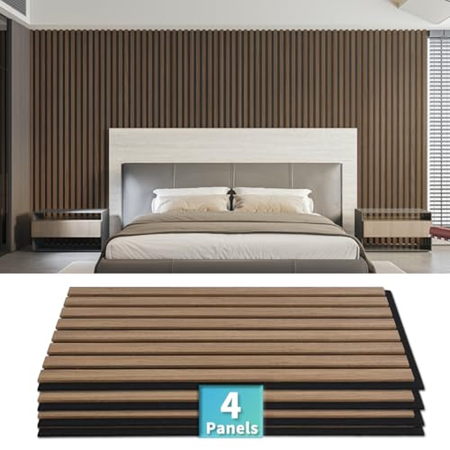 Art3d 4-Pack Acoustic Wood Slat Wall Panels, Fluted - Dark Walnut, 23.6x11.8in — image 2