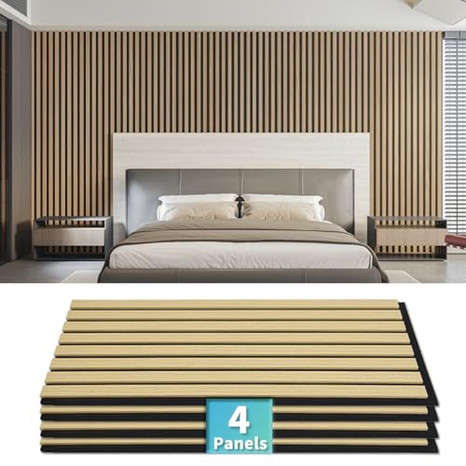 Art3d 4-Pack Acoustic Wood Slat Wall Panels, Fluted - Oak, 23.6x11.8in — image 2