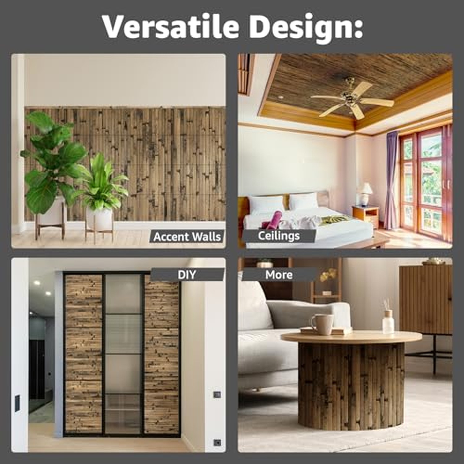 Art3d Natural Bamboo Wall Panel, Dark Burned, 12 x 96 Inch — image 3