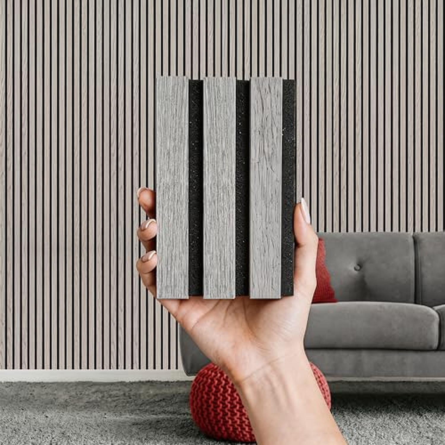 Decoranddecor Acoustic Slat Wood Wall Panel - Grey, 120x60cm — image 3
