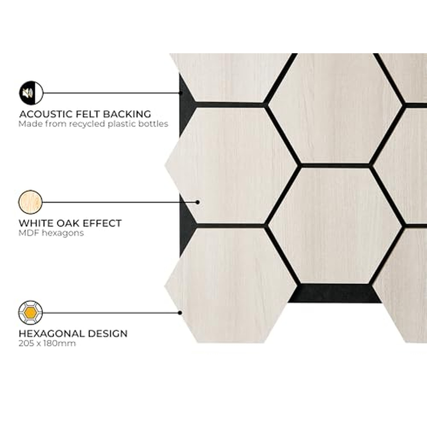 Fuse Acoustic Wooden Hexagon Wall Panel - White Oak — image 3