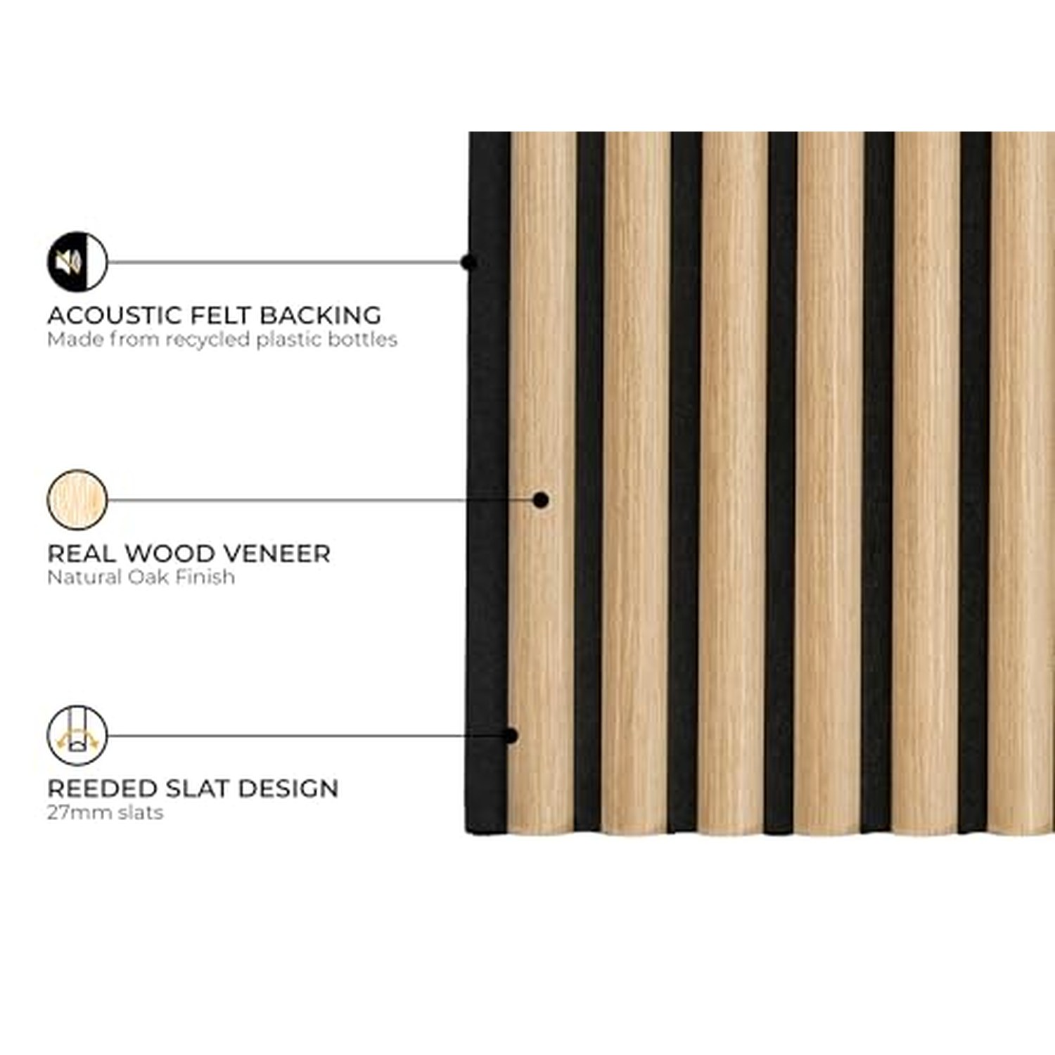 Fuse Acoustic Wooden Reeded Wall Panel - Natural Oak, 2.4m x 0.6m — image 3
