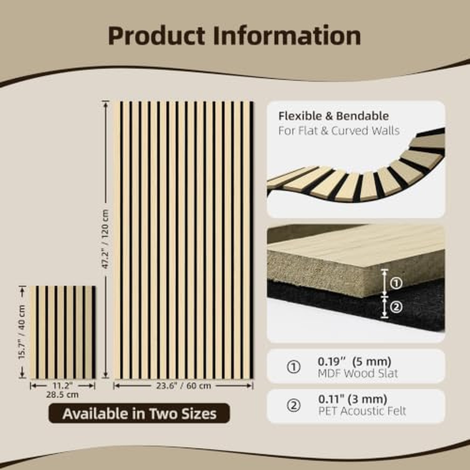Vieshful 20-Pack Flexible Wood Slat Wall Panels - Natural Oak, 28x40cm — image 2