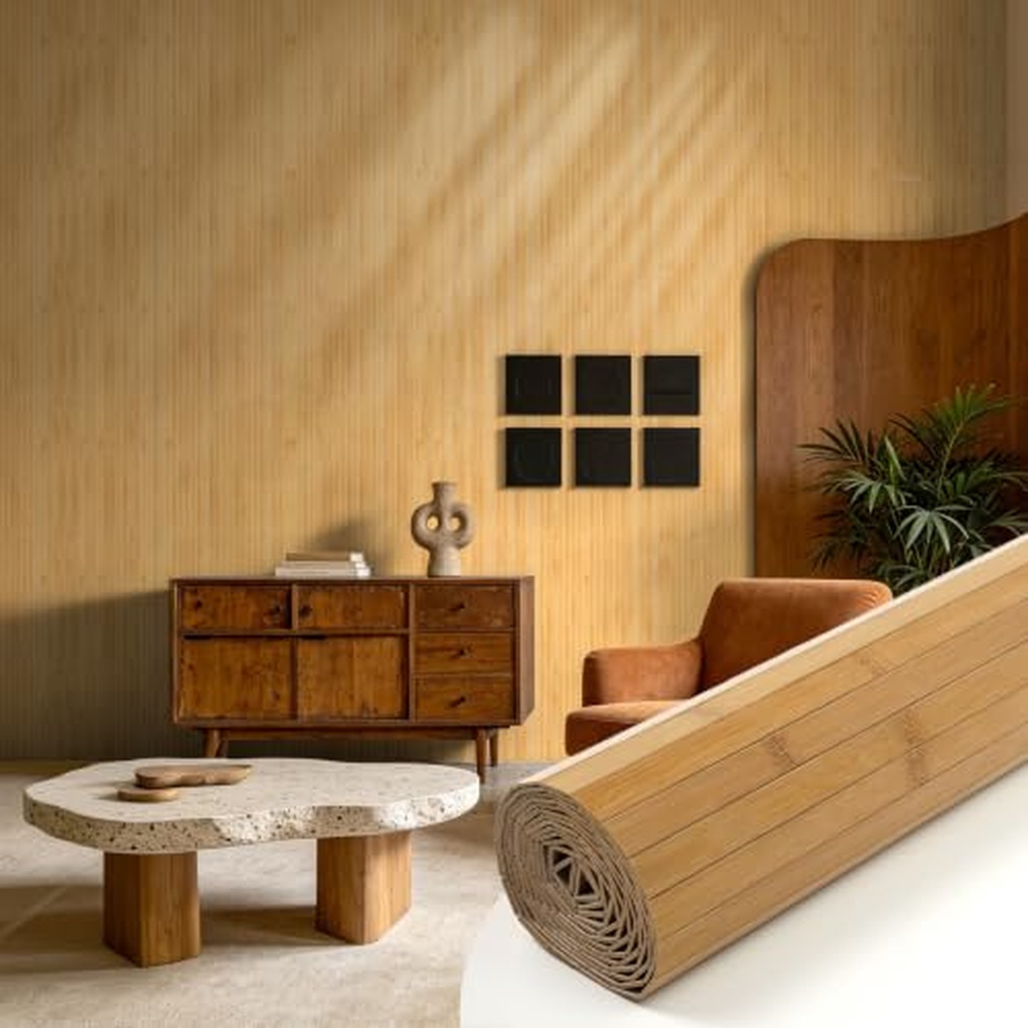 Vieshful Natural Bamboo Wall Panel, Flexible Carbonized, 40x240cm