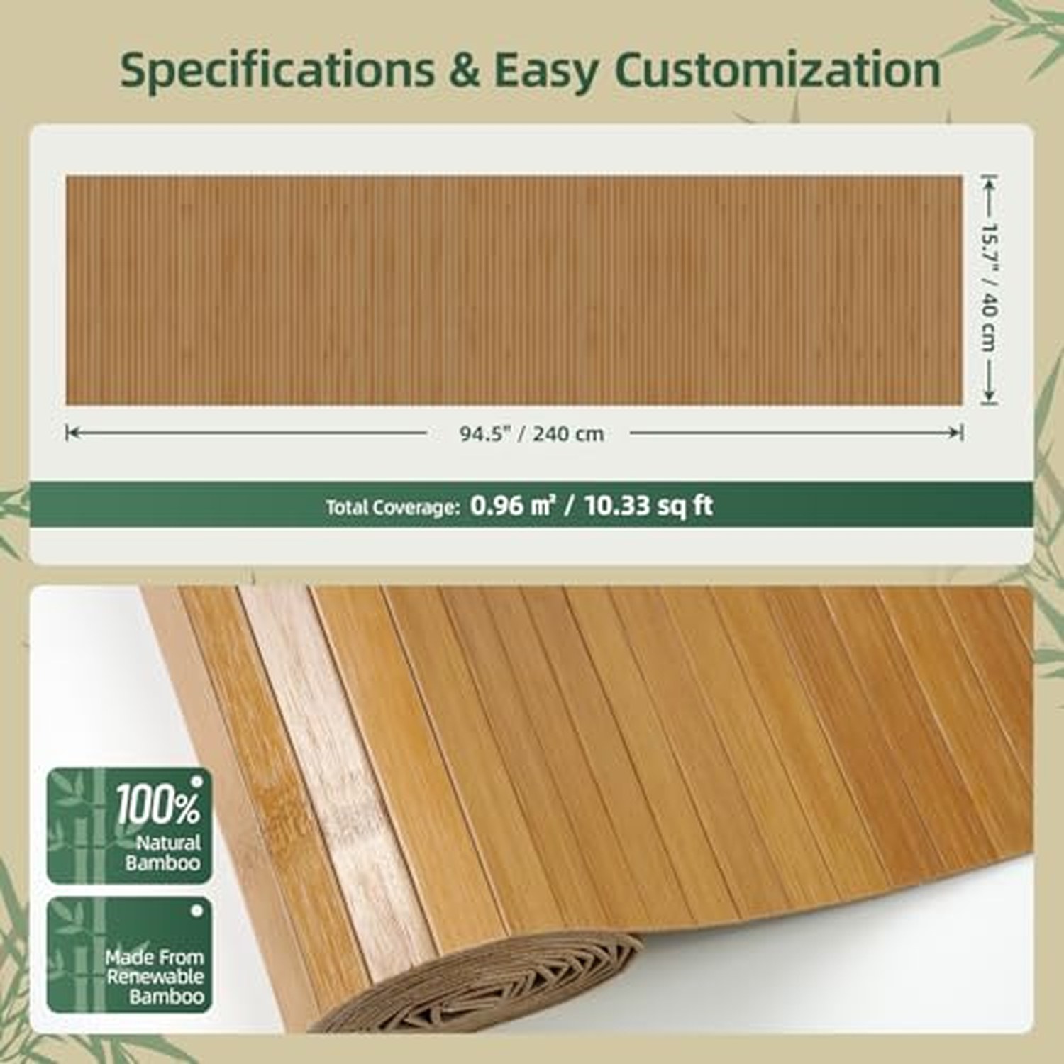 Vieshful Natural Bamboo Wall Panel, Flexible Carbonized, 40x240cm — image 5